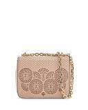 Zoey Mini Laser-Cut Shoulder Bag, Light Oak/Gingersnap