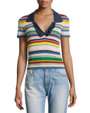Martha Striped Ruffle-Trim Polo Shirt, Multicolor