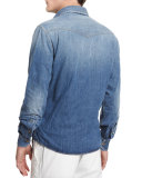 Western-Style Button-Down Denim Shirt, Powder Blue