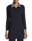 Grommet-Embellished Zip-Front Jacket, Navy/New Ivory