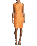 Sleeveless Floral Jacquard Cocktail Dress, Tangerine