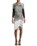 Clara Ruched Silk Shirtdress, Black/White