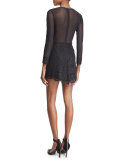 Olivia Long-Sleeve Lace Mini Dress, Black