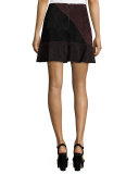 Suede Colorblock Skirt, Chocolate