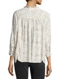 Emma Floral-Print Peasant Top, Ecru