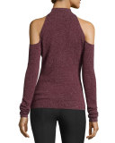 Inspire Cold-Shoulder Mock-Neck Top, Plum