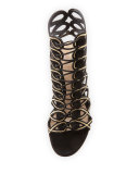 Looped Embroidered Suede Bootie, Nero