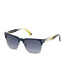 Buffalo Horn Sunglasses, Matte Blue