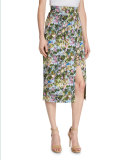 Floral Front-Slit Pencil Skirt