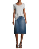 The Slit Belted Denim Midi Skirt, Rincon