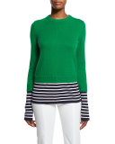 Layered Striped Crewneck Sweater, Garden