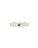 18K Rose Gold & Diamond Ring with One Green Tsavorite, Size 6