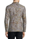 Leaf-Print Two-Button Linen Blazer, Natural