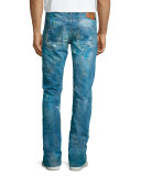 Demon Enzyme Stone Bleached Denim Jeans, Blue