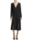 Fairy Lace-Trim Silk Midi Dress, Black