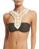 Every Day in Fashion Embellished High-Neck Swim Top, Gray