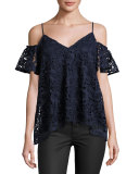 Arrondi Floral Guipure Lace Cold-Shoulder Top