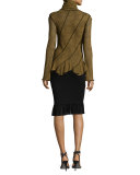 Lace-Print Ruffled Peplum Top, Gold