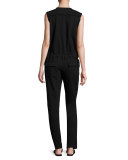 Sleeveless Zip-Front Jumpsuit, Black