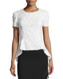 Short-Sleeve Lace Jacquard Peplum Top