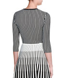 3/4-Sleeve Striped Cropped Cardigan, Black/Chalk