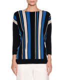 Striped Boat-Neck Top, Navy