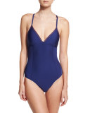 Contrast-Stitch One-Piece Swimsuit
