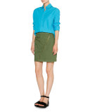 Asymmetric-Zip A-Line Mini Skirt, Dark Khaki Green