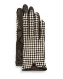 Houndstooth-Print Calf Hair & Leather Gloves