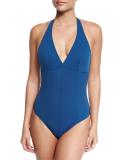 Vogue Scalloped Halter One-Piece Swimsuit, Blue