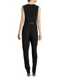 Sleeveless Luxe Jersey Belted Jumpsuit 