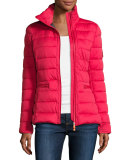 Asymmetric-Zip Puffer Jacket, Tango Red