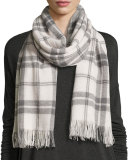 Soft Wool/Cashmere Plaid Scarf, Ash