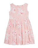 Alina Sleeveless Pleated Floral Dress, Pink, Size 3-8