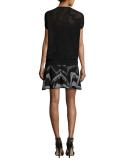 Short Dolman-Sleeve Ribbed Top, Black