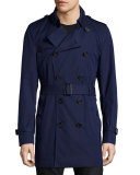 Slim-Fit Double-Breasted Trench Coat, Blueberry
