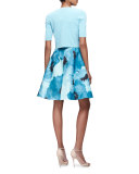 Short-Sleeve Open-Front Cardigan, Teal