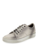 Leather Low-Top Sneaker, Ivory/Gray