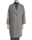 Long-Sleeve Chevron Coat W/Monili Trim, Bark