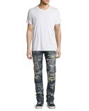 Super-Distressed Rip Repair Denim Jeans, Indigo