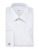 Satin-Stripe French-Cuff Dress Shirt, White