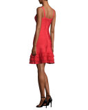 Sleeveless Ruffled-Hem Bandage Dress, Bright Poppy