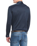 Long-Sleeve Pique Sport Shirt, Navy