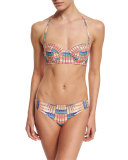 Flight Printed Underwire Bustier Swim Top, Peach