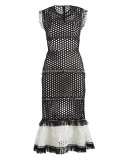 Mag Sleeveless Eyelet Mesh Midi Dress, Black/White