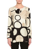 Long-Sleeve Deco-Print Tunic, Ivory/Black