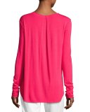 Amerie Mixed-Media Silk-Combo Blouse, Pink