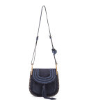 Hudson Small Suede Shoulder Bag, Navy