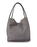 Medium Nubuck Leather Tote Bag, Heather Gray