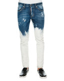 Bleach-Dipped Slim-Fit Denim Jeans, Blue